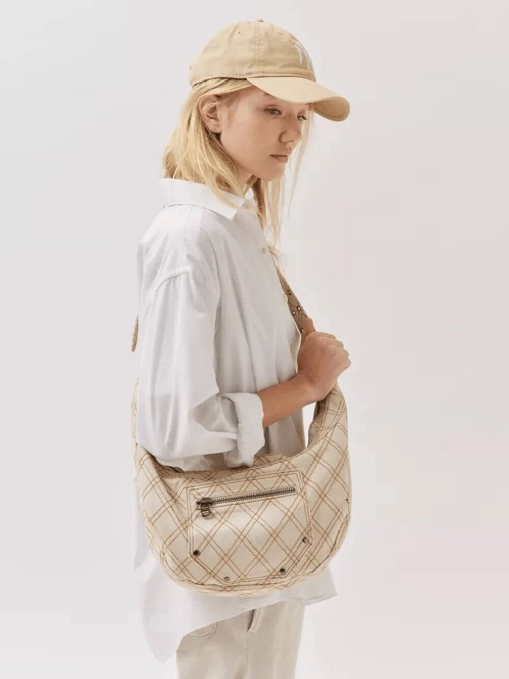 Urban Outfitters Darci Denim Shoulder Bag Ivory Embroidered Plaid Sling Bag